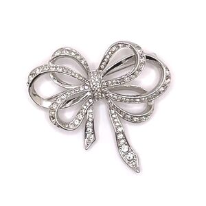 KJL for Avon Vintage Silver Tone Rhinestone Double Bow Pin Brooch